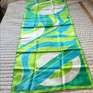 Vibrant Green and Blue Patterned Scarf by Vera